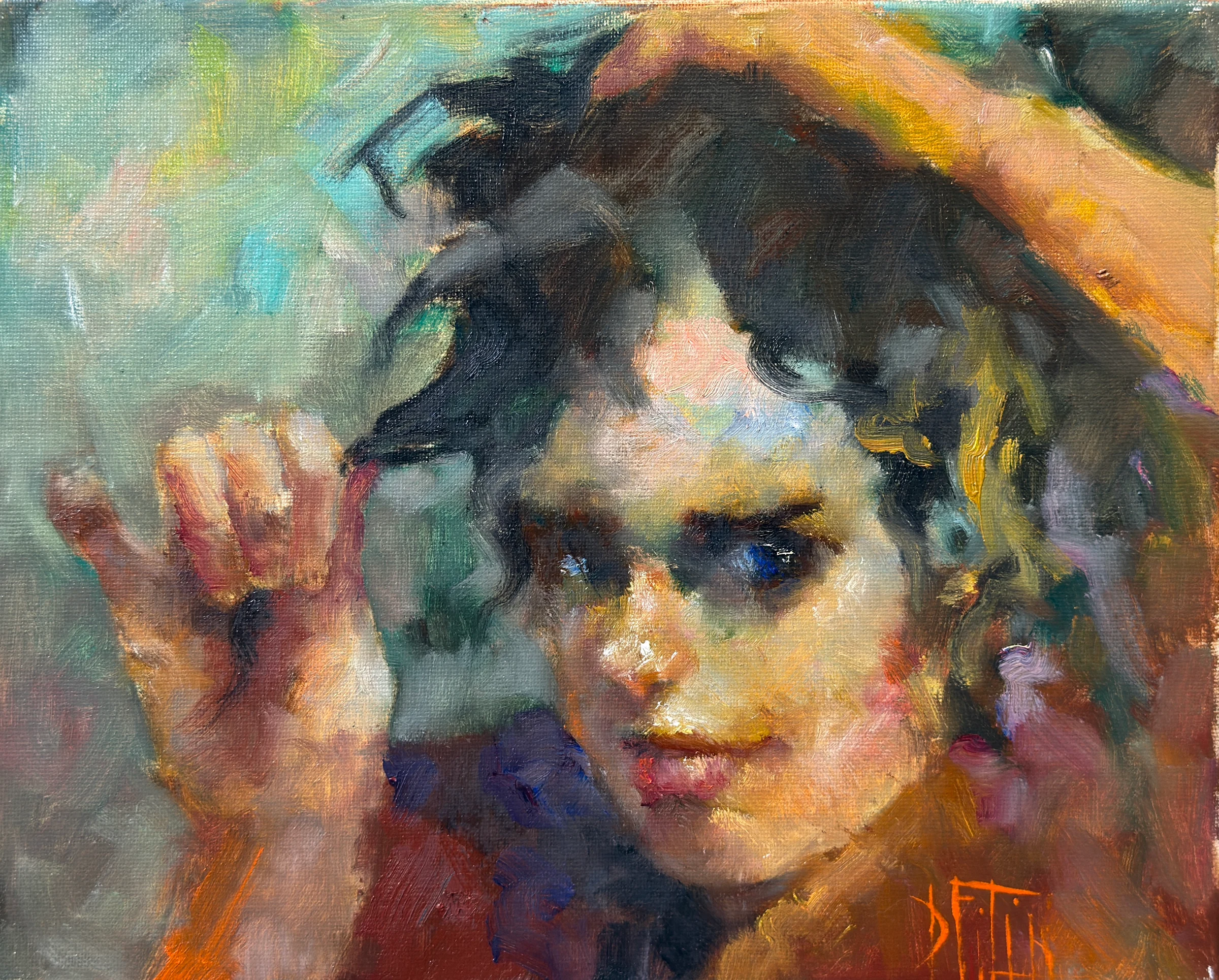 curly hair – oil painting by Pavel Filin