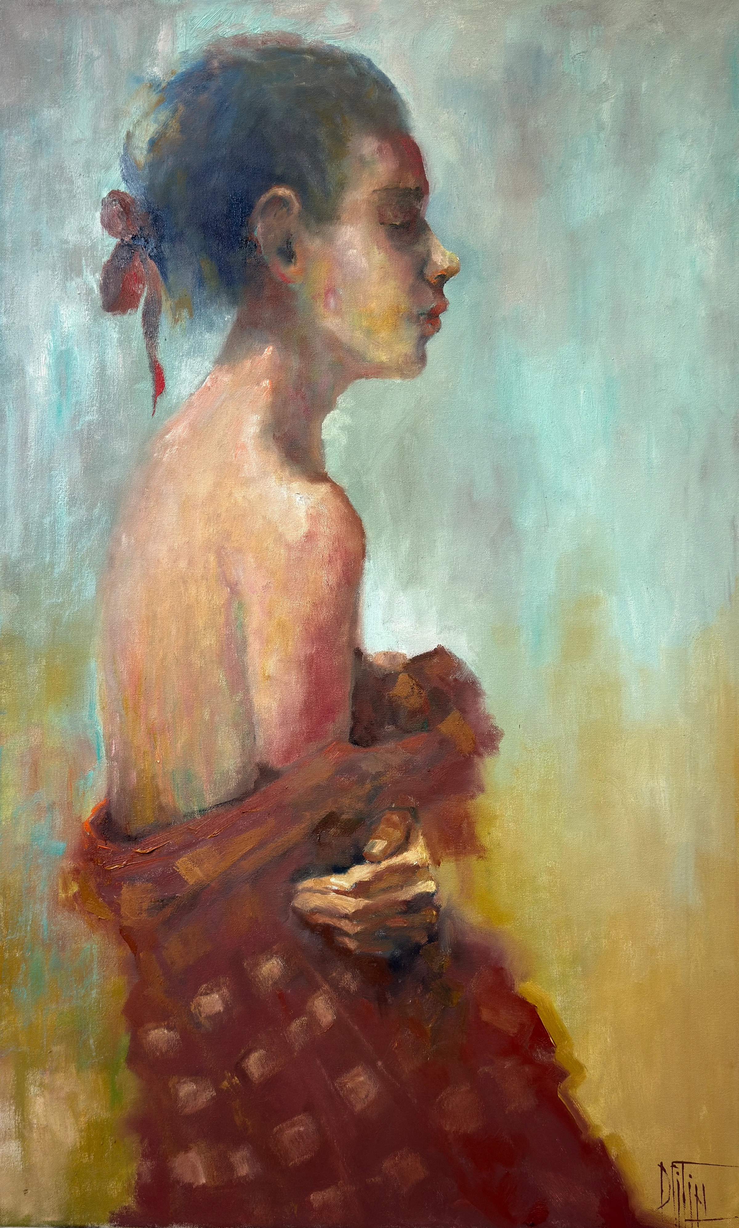 red blanket – oil painting by Pavel Filin